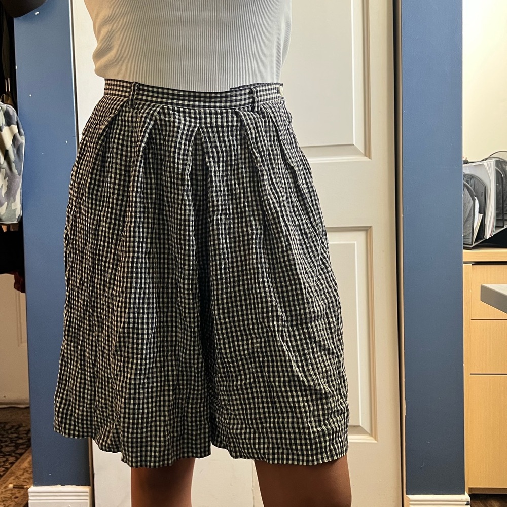 Black and White Gingham Pleated Shorts